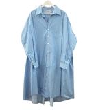 バレンシアガ BALENCIAGA ストライプ シャツ ワンピース 34 ブルー 青 コットン 綿 長袖 ☆AA★