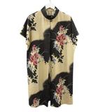 シセンドウ 詩仙堂 HITOSHI TAMURA ちりめん 縮緬 ロング ベスト カーディガン 花柄 プリント ベージュ 黒 トップス