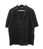 ラルディーニ LARDINI ミラノリブ オープンカラー ニット SH707 黒 ブラック SIZE 50 半袖 シャツ 無地 コットン トップス