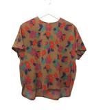 シセンドウ 詩仙堂 HITOSHI TAMURA ちりめん 縮緬 ブラウス 半袖 プリント 花柄 ダークベージュ 半袖 トップス