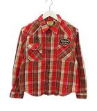 バンソン VANSON ワッペン プリント ネルシャツ L 赤 レッド 長袖 ボタンシャツ ワーク トップス