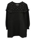 トゥービーシック TO BE CHIC レーヨンナイロン ニット チュニック フリル ビジュー 40 ブラック 黒 トップス 長袖