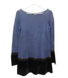 サルヴァトーレフェラガモ Salvatore Ferragamo ニットチュニック S ベロア切替 ブルー 青 トップス