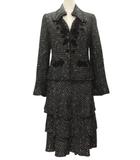 インゲボルグ INGEBORG ツイード セットアップ ジャケット スカート お花モチーフ リボン 9 ブラック 黒 スーツ