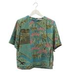 シセンドウ 詩仙堂 HITOSHI TAMURA 縮緬 ちりめん ブラウス コバルトグリーン 緑系 プリント トップス 薄手 半袖