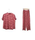シセンドウ 詩仙堂 HITOSHI TAMURA ちりめん 縮緬 セットアップ 半袖ブラウス スカート プリント 花柄 総柄 レッド系 赤 上下セット