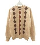 70s 80s アーガイル ニット セーター USA製 ヴィンテージ ベージュ L