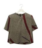 シセンドウ 詩仙堂 HITOSHI TAMURA 縮緬 ちりめん ブラウス 黒 ブラック 白系 赤系 プリント 半袖 トップス 薄手