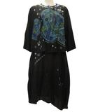 トクコプルミエヴォル TOKUKO 1er VOL セットアップ ジャケット スカート リネン 刺繍 プリント 9 ブラック 黒 ビーズ 麻