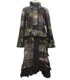 エイココンドウ EIKO KONDO セットアップ ジャケット スカート 44 変形 切替 総柄 ブラック 黒 ブラウン 茶