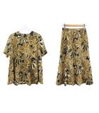 シセンドウ 詩仙堂 HITOSHI TAMURA ちりめん 縮緬 セットアップ ブラウス スカート 総柄 ボタニカル ブラウン 茶 ブラック 黒