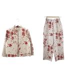 シセンドウ 詩仙堂 HITOSHI TAMURA ちりめん 縮緬 セットアップ ジャケット パンツ グレージュ系 レッド 花柄