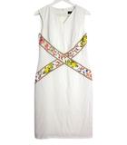 タダシショージ TADASHI SHOJI ワンピース ドレス プリント 切替 6 ホワイト 白 ノースリーブ タイト