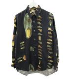 90s シューズ柄 靴柄 シャツ ネイビー M