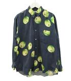 90s フルーツ柄 リンゴ柄 シャツ 長袖 ネイビー M