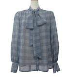 ローレンラルフローレン LAUREN RALPH LAUREN ボウタイリボン ブラウス XS ブルー系 グレンチェック 長袖 シフォン トップス