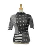 ヒロココシノ HIROKO KOSHINO TRUNK ハイネック カットソー 38 半袖 シースルー ミックスプリント ブラック系 黒 トップス