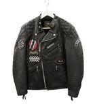 ショット SCHOTT キルテッドパッド ライダース ジャケット L ブラック スカル ワッペン スタッズ 牛革 革ジャン 3191040