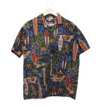  アロハリパブリック ALOHA REPUBLIC アロハシャツ ハワイアンシャツ トップス 総柄 コットン ハワイ製 M ネイビー系