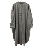 ウールブレンド スタンドカラー シャツワンピース グレー 長袖 2025AW