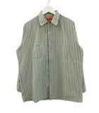 レッドキャップ RED KAP 長袖 ワークシャツ ストライプ L グリーン系×カーキ