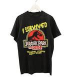 90s ジュラシックパーク JURASSIC PARK SURVIVED THE RIDE Tシャツ M ブラック USA製 ユニバーサルスタジオ