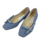 ジミーチュウ JIMMY CHOO VEDEL FLAT フラットシューズ スクエアトゥ ロゴリボン ブルー 36 布地 パンプス 靴