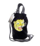ヒューストン HOUSTON タグ付 6874 VELVETEEN EFFECT BAG TIGER 刺繍別珍エフェクトバッグ ショルダーバッグ 巾着 タイガー刺繍 黒 ブラック A0625