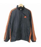 アディダス adidas 90s ジャケット ナイロン 子供服 男の子 150cm ビッグロゴ ワッペン 刺繡 ジップアップ 裏フリース スタンドカラー スリーストライプ スポーツウェア 黒 オレンジ ■GY09 X