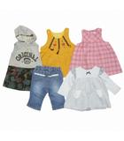 ベベ bebe eab 5点セット ベビー服 子ども服 女の子用 70～95cm おまとめ ジャンパースカート ニット デニムパンツ ノースリーブ 長袖 チェック 刺繡 レース 総柄 マルチカラー ■GY14 X