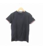 モンクレール MONCLER 美品 スリムフィット 半袖 Tシャツ トリコロールリブ トップス XSサイズ 濃紺 ダークネイビー