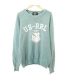 ダブルアールエル RRL 両V トレーナー ヴィンテージ加工 裏起毛 プリント クルーネック 厚手 Sサイズ 緑 グリーン ☆AA★