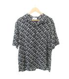 セリーヌ CELINE 2C946748T.38CE 23AW ロゴプリント オープンカラー シャツ 半袖 薄手 39 約M～Lサイズ黒 ブラック