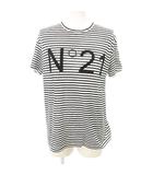 ボーダー 半袖 Tシャツ ブランドロゴ トップス カットソー イタリア製 36 約Sサイズ 白 ホワイト 黒 ブラック