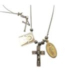 ロットワイラー ROTTWEILER クロスチャーム ネックレス コイン ビーズ 黒 ブラック ダークブラウン系