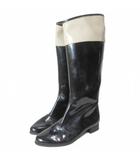 銀座かねまつ GINZA Kanematsu AQUA BELL アクアベル ロングブーツ レインブーツ 晴雨兼用 シューズ 靴 バイカラー サイドジップ 23cm ブラック ベージュ ■YHS6 /X