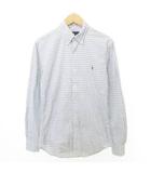 シャツ チェック 長袖 ボタンダウン ロゴ ラウンド 薄手 Sサイズ 白 ホワイト ■YHS6