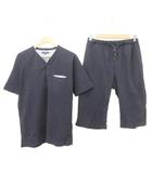 アクアスキュータム AQUASCUTUM シアサッカー シャツ パンツ セットアップ 部屋巍 ルームウエア パジャマ M 紺 ネイビー ■YHS6