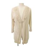 エムプルミエ ブラック M-Premier BLACK 美品 カーディガン 長袖 フリル Vネック 無地 薄手 38 約Mサイズ ベージュ ■YHS7