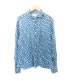 ユナイテッドアローズ UNITED ARROWS リネン シャツ 長袖 総柄 ラウンド 薄手 Mサイズ 青 ブルー ■YHS7