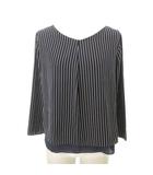 B&Y ユナイテッドアローズ BEAUTY&YOUTH ビューティー&ユース 美品 カットソー 長袖 Vネック ストライプ 薄手 約Lサイズ 紺 ネイビー ■YHS7