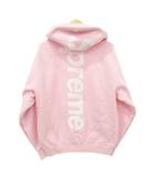 シュプリーム SUPREME 美品 Satin Applique Hooded Sweatshirt サテン アップリケ フーディ スウェットシャツ ロゴ パーカー 裏起毛 厚手 Mサイズ ピンク