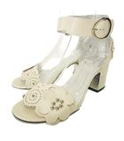 ロジェヴィヴィエ ROGER VIVIER フラワー パンチング レザー サンダル ヒール 38.5 25.5cm 大きいサイズ アイボリー