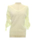 モヘヤ ニット セーター Vネック 七分袖  ロールアップ 38 M相当 白 ホワイト A1117