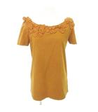 エフガール FguRL カットソー 半袖 フラワー ボートネック 薄手 38 約Mサイズ 茶 ブラウン ■YHS10