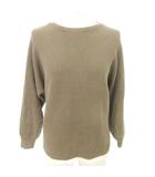 自由区 オンワード樫山 ニット 長袖 無地 クルーネック 薄手 38 約Mサイズ カーキ ■YHS10