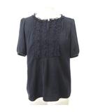 スーナウーナ Sunauna カットソー 半袖 フリル 無地 薄手 38 Mサイズ 紺 ネイビー ■YHS9