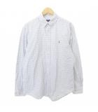 ラルフローレン RALPH LAUREN チェック ボタンダウンシャツ 長袖 ロゴ 薄手 Lサイズ 青 ブルー
