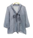 ボウタイ シャツ 長袖 ストライプ シースルー ブラウス 38 紺 ネイビー MMT