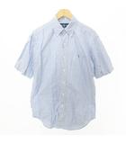 ラルフローレン RALPH LAUREN ホース刺繍 ストライプ 半袖 ボタンダウン シャツ ワンポイント ロゴ 薄手 Mサイズ 青 ブルー ■GY54